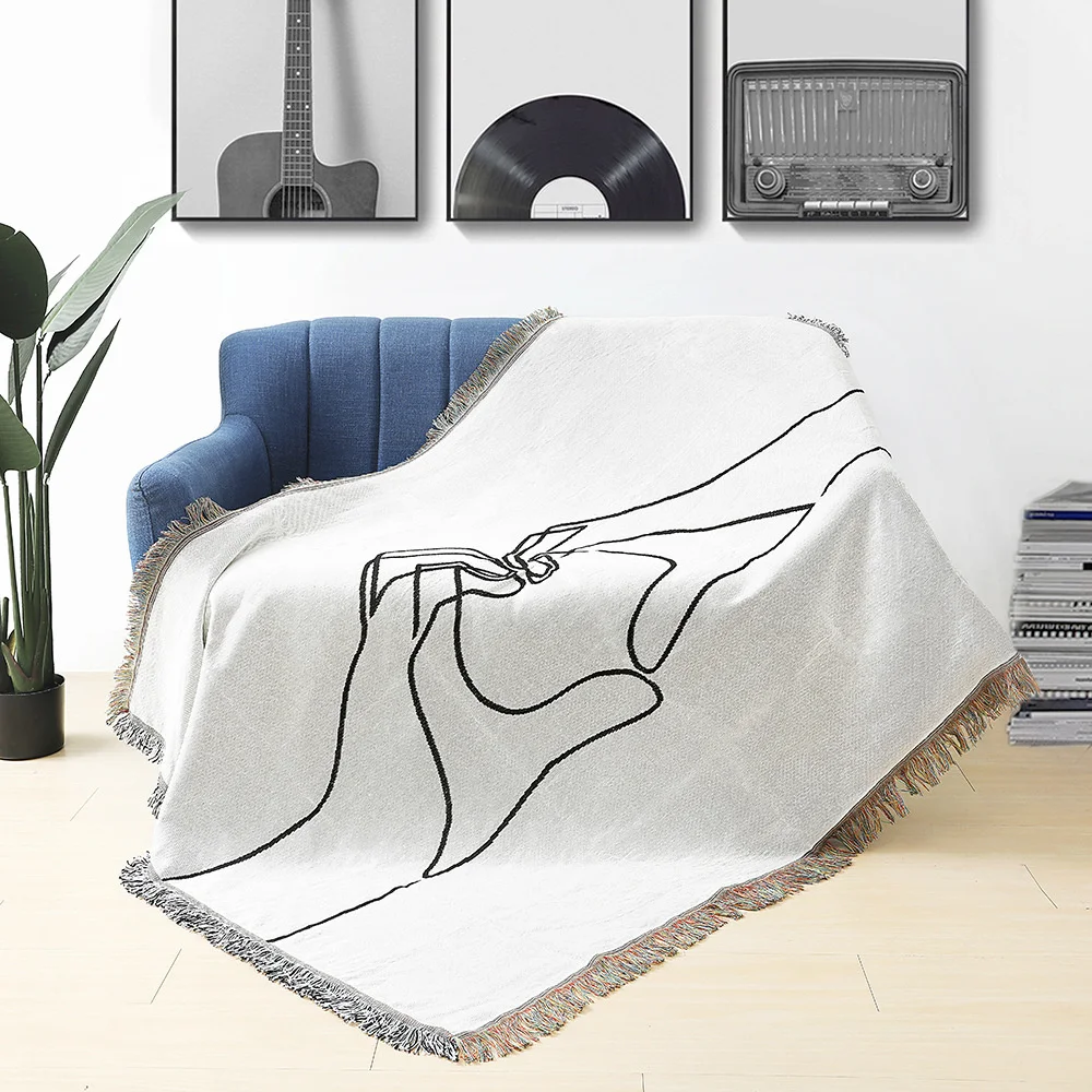 

Bohemian Sofa Blanket Cover Cotton Knit Blankets Living Room Decor Woven Thread Throw Blankets Home Carpet Rug Camping Mat White
