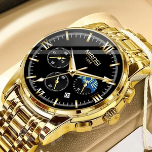 NIBOSI  Fashion Chronograph Sport Mens Watches Top Brand Luxury Waterproof Steel Gold Quartz Watch M