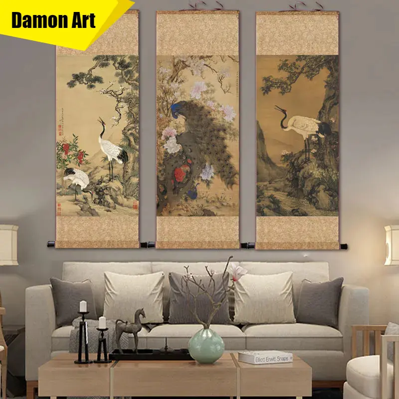 

Chinese Bird and Flower Hanging Painting Study Office Calligraphy Geomantic Scroll Silk Gift Home Wall Decoration Wall Art Canva