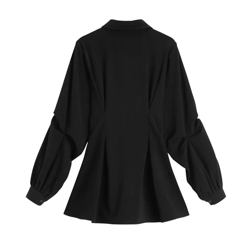 

Women Black Ruched Dress 2020 Autumn Vintage Solid Long Sleeve A line Dress France Elegant Slim Short Dress Retro vestidos|Dress