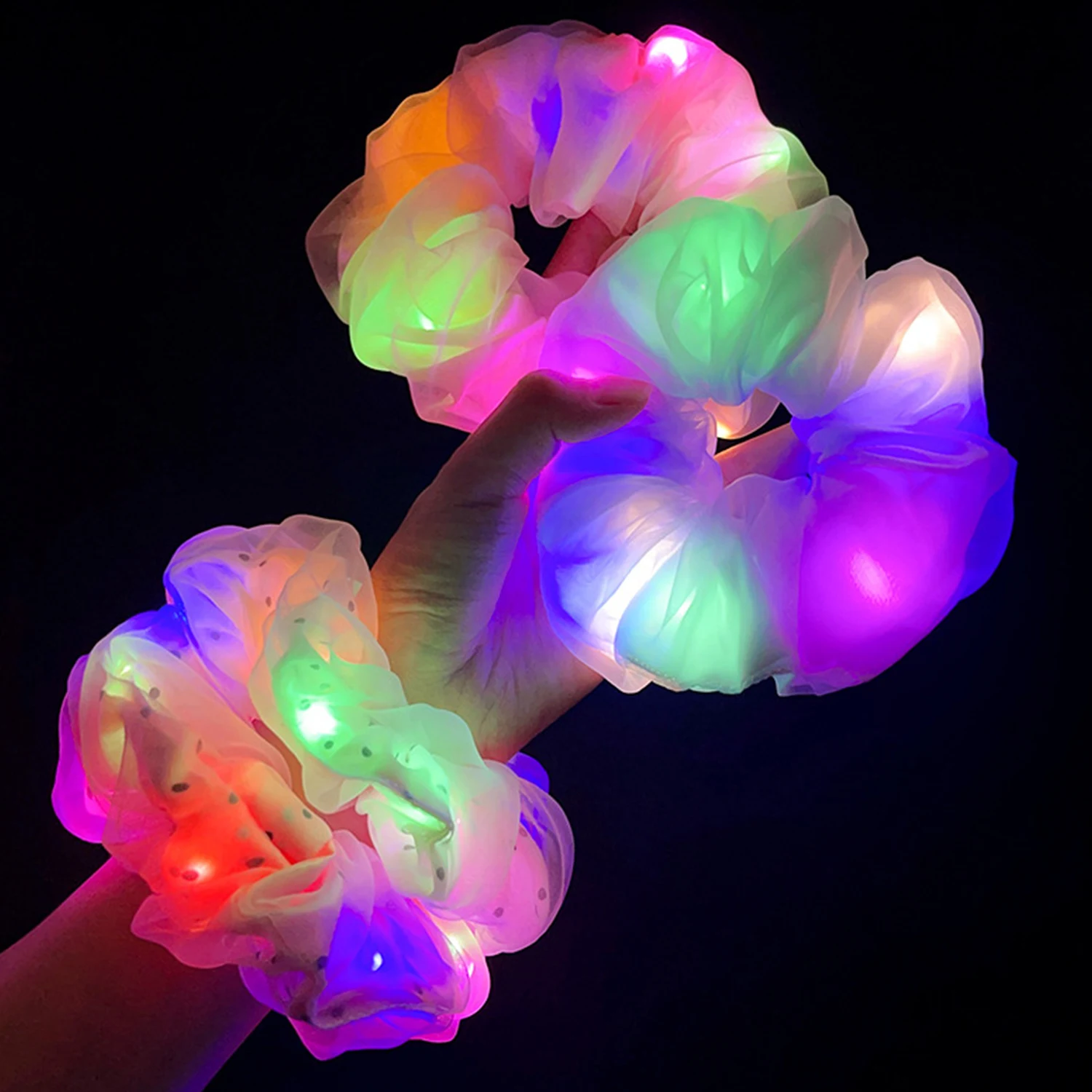 

Glow LED Luminous Hair Scrunchies Light Up Hair Scrunchies Elastic Hair Bands for Halloween Christmas Party Women's Jewelry