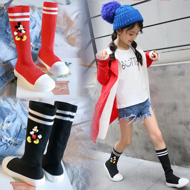 Disney children cartoon Mickey e non-slip soft bottom girl student fashion long boots casual sports shoes breathable fashion