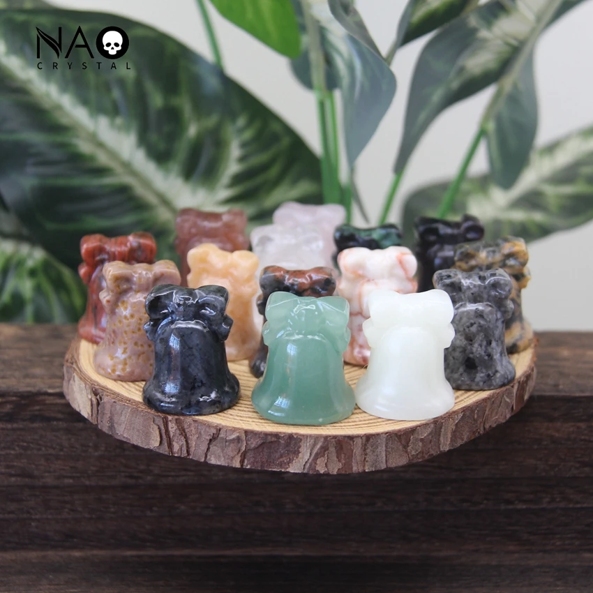 

1.2" Mini Christmas Bell Statue Gifts Home Decor Carved Gemstone Healing Crystal Quartz Small Figurine Presents from Santa Claus