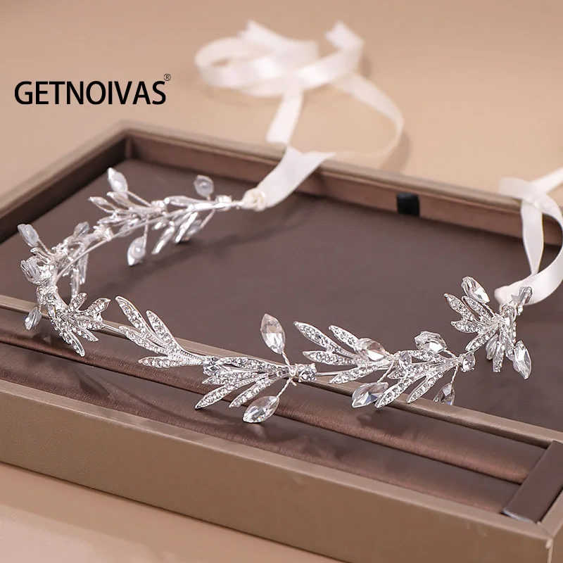 

Модные свадебные аксессуары для волос, повязка на голову с листьями и кристаллами, головной убор для невесты, украшение для волос ручной раб...