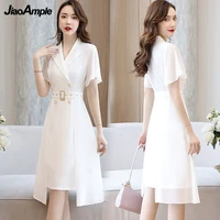 womens casual suit collar dress 2022 summer new fashion slim white bodycon dresses korean elegant midi skirt female clothing