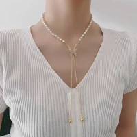 pearl pendant long necklace for women sweater chain statement choker adjustable elegant jewelry crystal butterfly necklaces gift