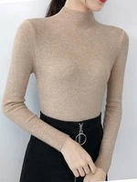 pullovers women knitting elegant sweater long sleeve top half turtleneck sweater mujer 2022 autumn winter white casual clothes