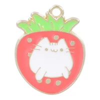 10pcslot kawaii strawberry white cat animal plant charms metal alloy enamel pendant for diy gift jewelry making accessories