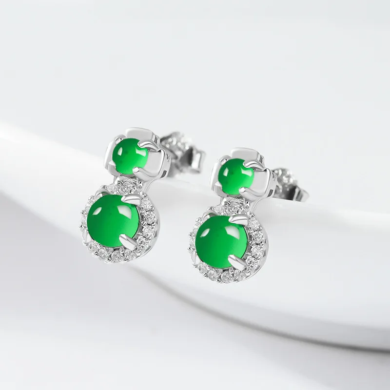 Burmese Jade Earrings Amulet Emerald Amulets Natural Jewelry Gift Women Green Jadeite Certificate 925 Silver Luxury Vintage