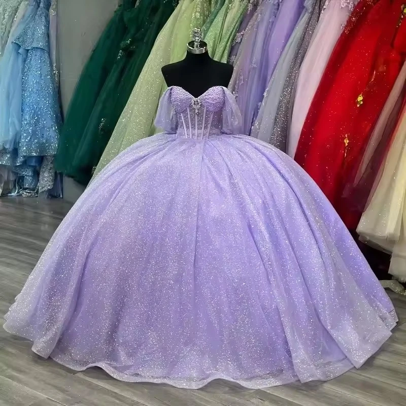 Фото Новинка 2024 года, платья Quinceanera, бальное платье Vestidos De 15, блестящие платья принцессы Золушки длиной до пола, вечерние платья по индивидуальному заказу №4