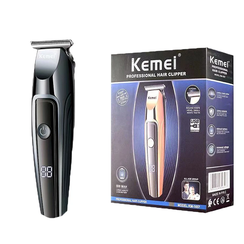 

Электрическая машинка для стрижки волос Kemei, перезаряжаемый триммер для бороды, машинка для стрижки волос для мужчин, с керамическим лезвием, для взрослых и детей, Парикмахерская