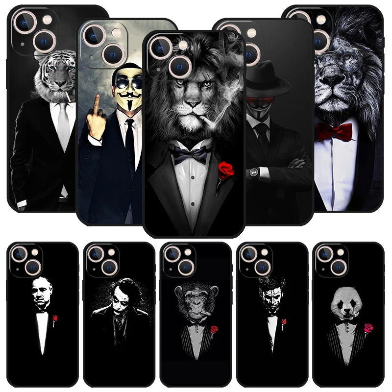 Man Suit Shirt Tie Black Phone Case for Apple iPhone 14 12 13 Mini 11 Pro Max XR 7 8 + SE 2020 XS 6 6s Plus 5 5s Silicone Cover