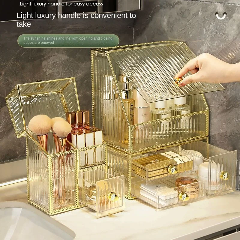 

Cosmetics Storage Box Transparent Acrylic Dustproof Tabletop Skincare Products Makeup Organiser