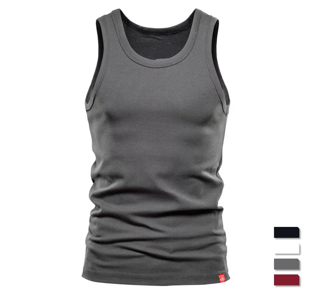 

Casual Slim Fit Men's Tank Tops Solid Color Quality 100% Cotton Gym Clothing Men Sporting Bodybuilding Men Clothing