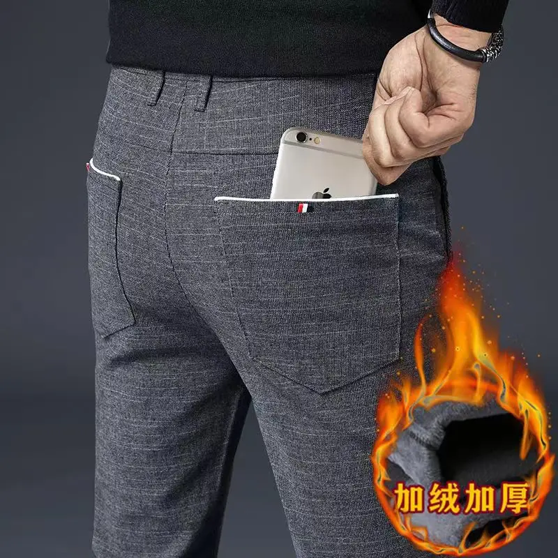 

2022 Winter Men's Plaid Thicken Pants Male Four Seasons Business Trousers Men's Clothing Straight Casual Harem Pants Size 38