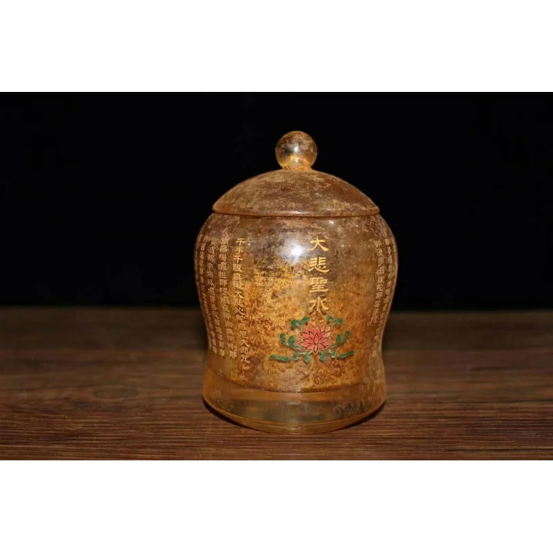 

Chinese Antique Tibetan Buddhism Crystal Gold Plated Bible Holy Bible Holy Water Cup