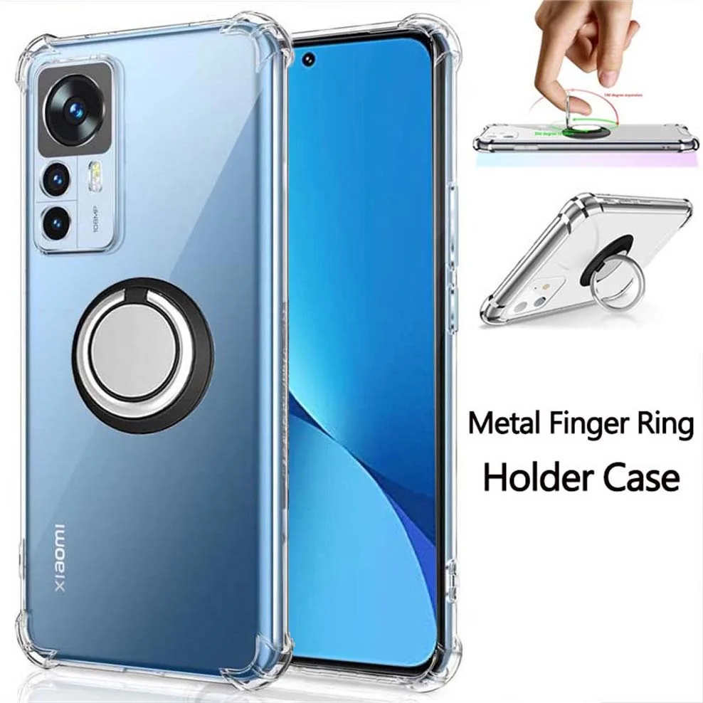 

Metal Finger Ring + Silicone Case for Mi12 12X 12Pro 12Lite Soft Shockproof Clear Holder Phone Cases Mi 12 Pro Cover Xiaomi 12X