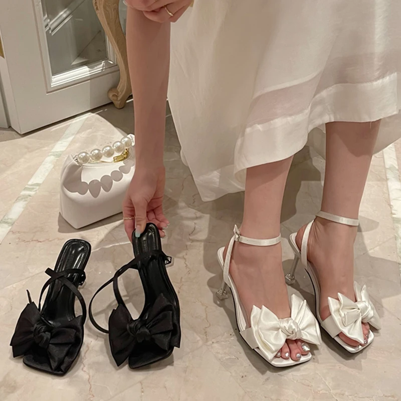 

Ladies Slides Thin Heels Pumps Sandals 2022 Summer Women Casual Fashion Square Toe Casual New Yellow Female Slides Shoes