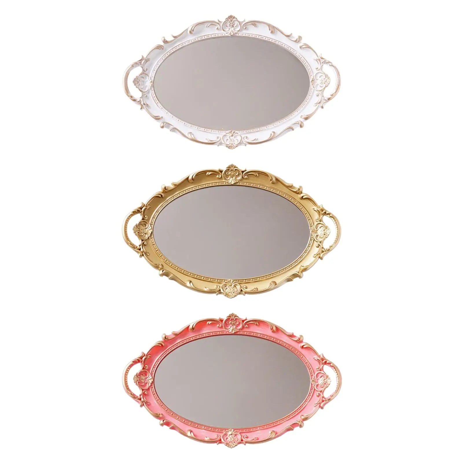 Ornate Mirror Vanity Tray Storage Organizer Display Oval Ser