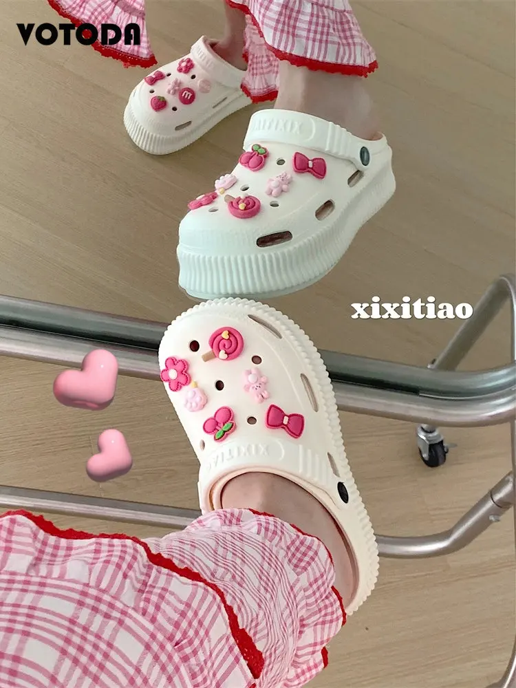 Summer Thick-soled Hole Slippers for Women Cute Soft EVA Beach Sandals Girls Fashion Platform Clogs Outdoor Slides Flip Flops