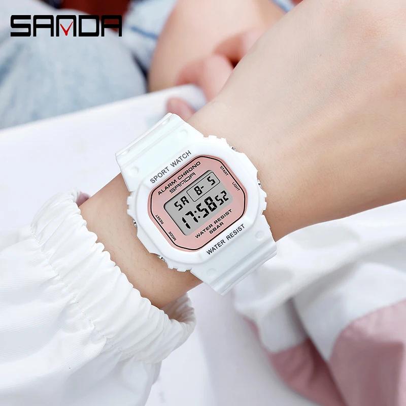 SANDA Fashion Womens Sports Watches Multifunctional Luminous LED Display Watch Electronic Chronograph 50M Waterproof Watch 293C enlarge
