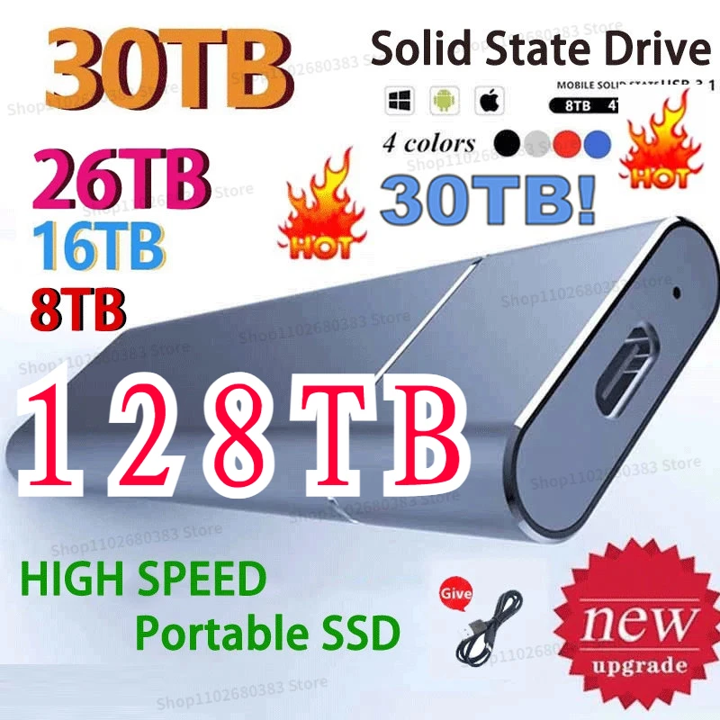 

100% Original 64TB SSD External Hard Drives 8TB 16TB HD USB HDD Portable Storage Device Mobile Hard Disks for Computer Notebook