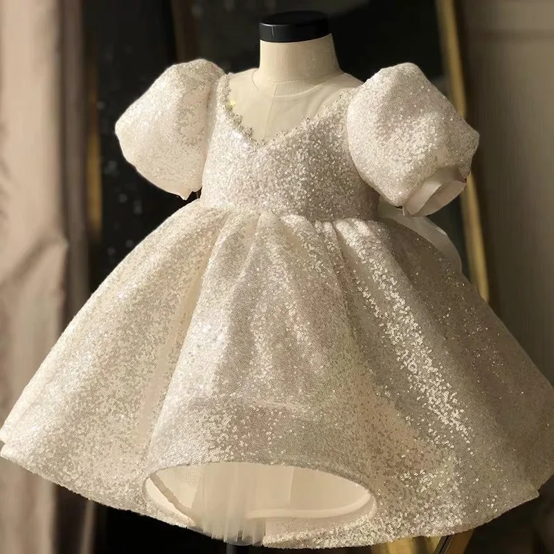 

Baby Girl Birthday Dress White Fluffy Flower Girl Dresses For Weddings Kids Princess Ball Gown Spanish Baptism Baby Girl Dress