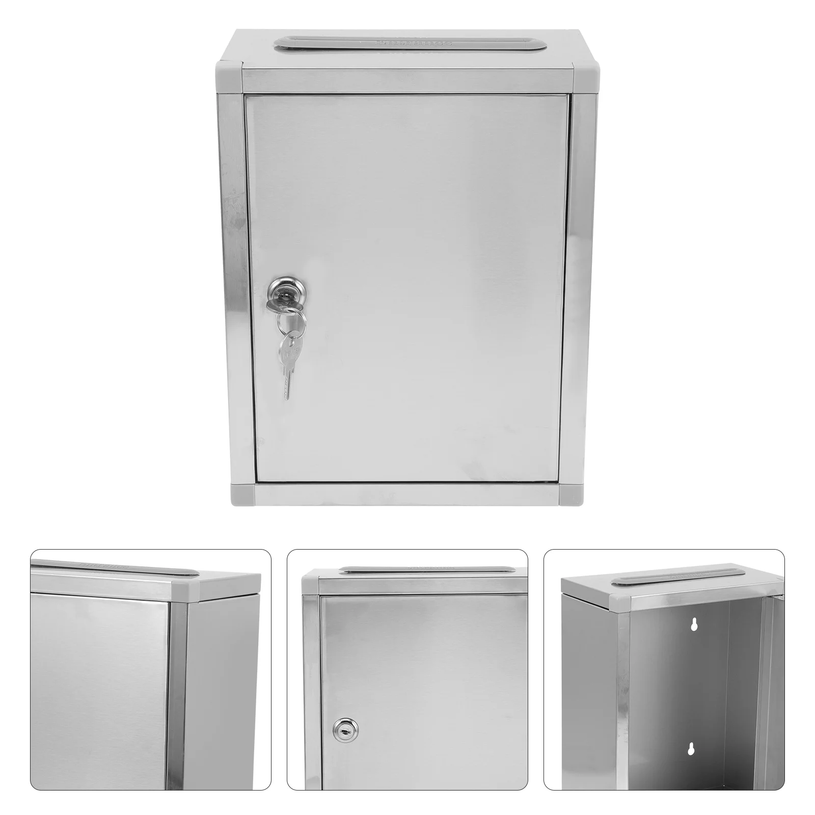 

Large Lock Box Stainless Steel Mailbox Check-in Voting Storage Safe 27x21cm Public Reports Letter Complain Silver Office