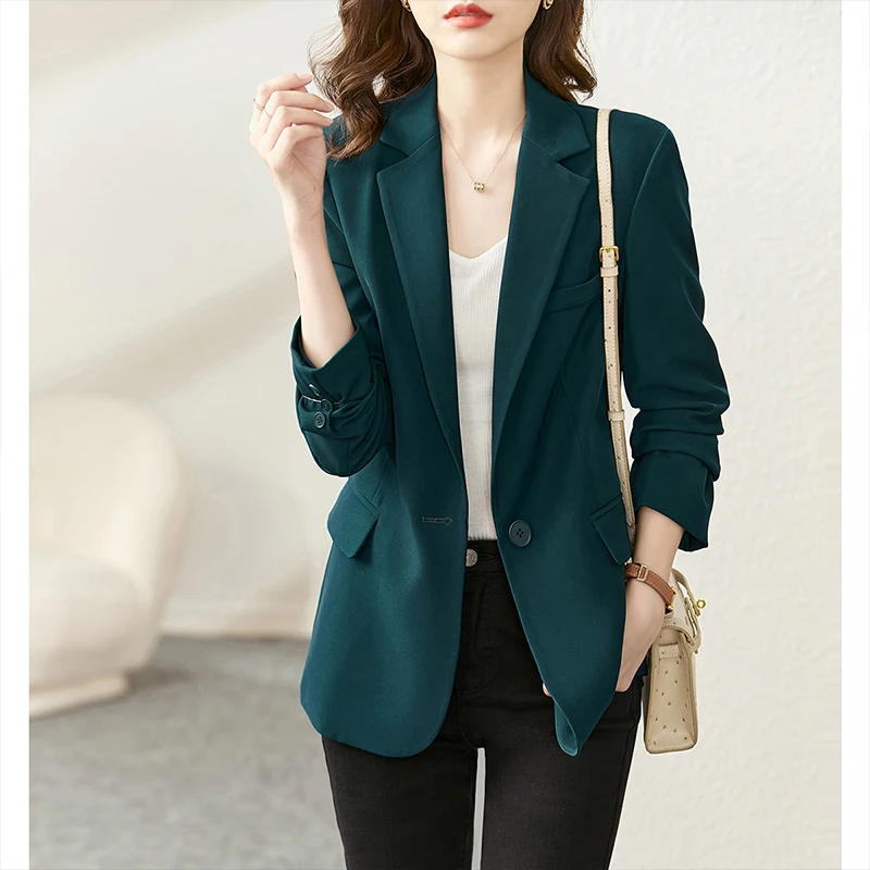 

Vimly Blazer Women 2022 Autumn New Solid Fashion Temperament Office Lady Commuter Slim Turn-down Collar Clothing Coats V5096