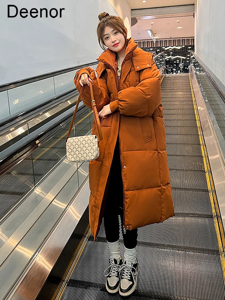 deenor Winter Jacket Women X-long Parkas Casual Hooded Thick Warm Windproof Parkas Coat Fashion Female Outwear Long Parkas New