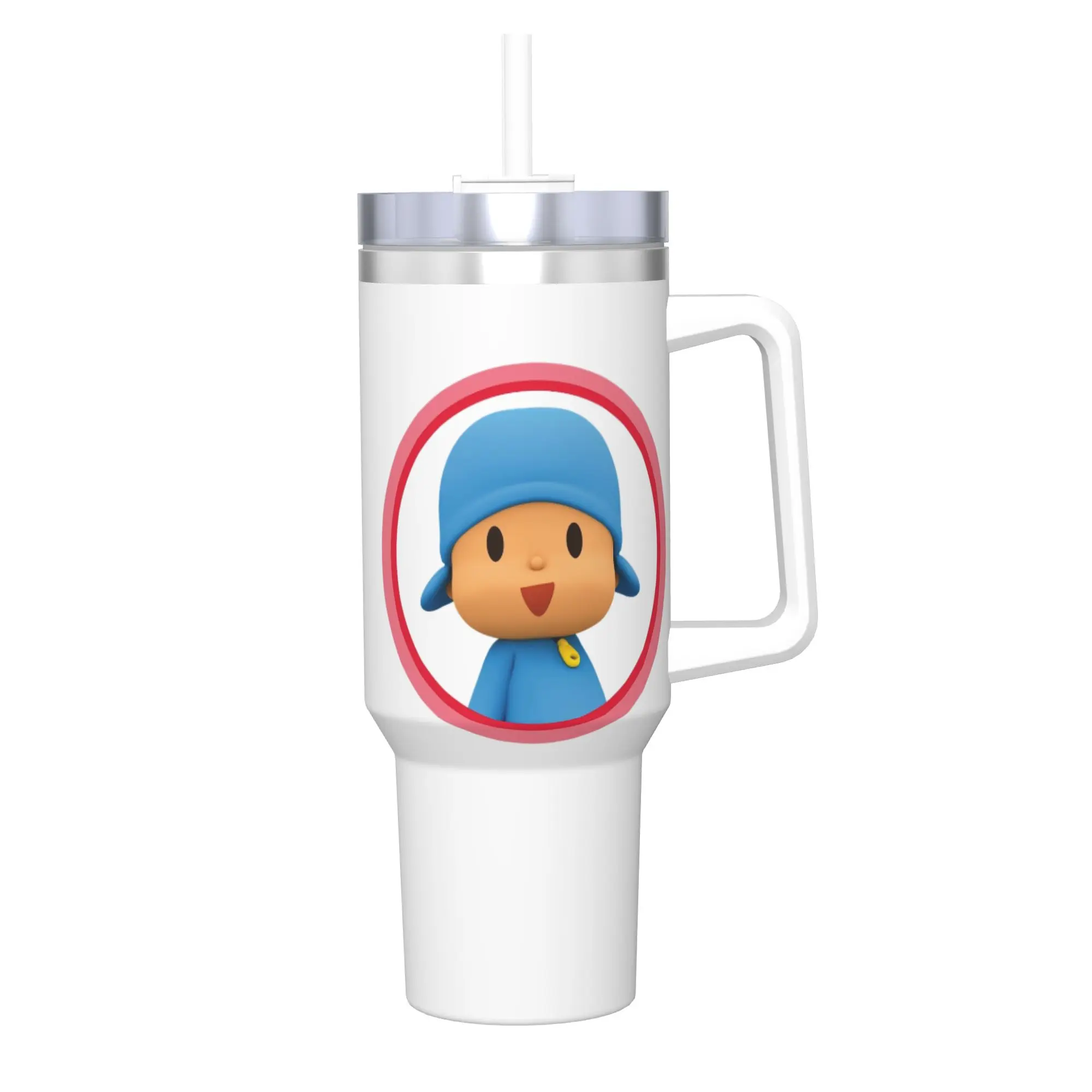 Фото Термокружка из нержавеющей стали P-Pocoyo Elly Pato с испанским аниме-дизайном, для кофе, изолированная, для холодных напитков, автомобильная кружка, пляжная бутылка для воды №1