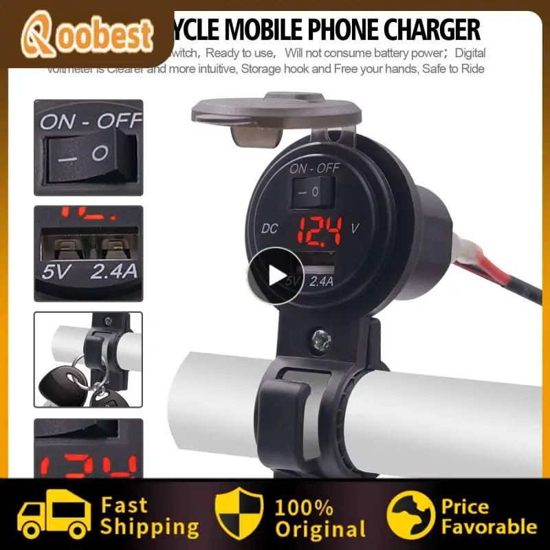 

Motorcycle Phone Charger 2.4A Quick Charger With Switch Voltmeter Fixed Bracket LED Display Motorcycle Truck Boat Phone Charger