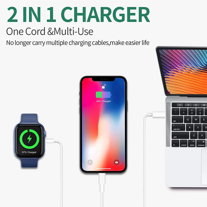 

Умное Беспроводное зарядное устройство Qi 2 в 1 для Apple Watch Series SE 7 6 5 4 3 2 1, кабель для быстрой зарядки для всех IPhone и iPad