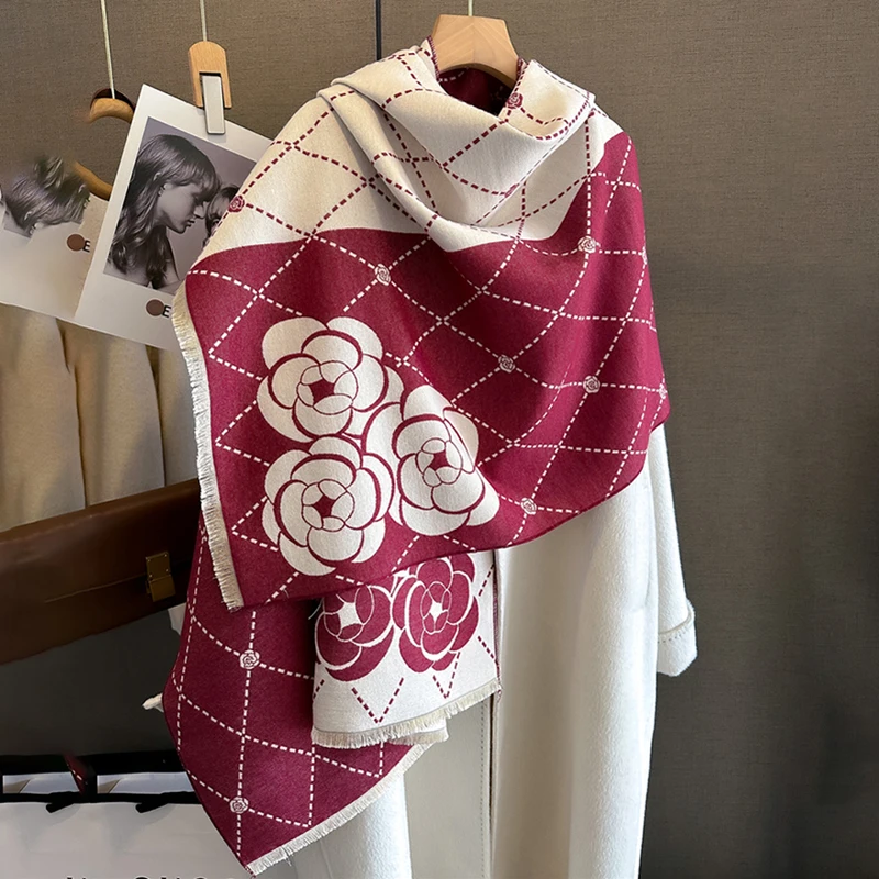 

Дизайнерское толстое кашемировое одеяло 2023, женский шарф, теплая шаль из пашмины, зимние палантины Bufanda, Модное пончо с принтом для путешествий