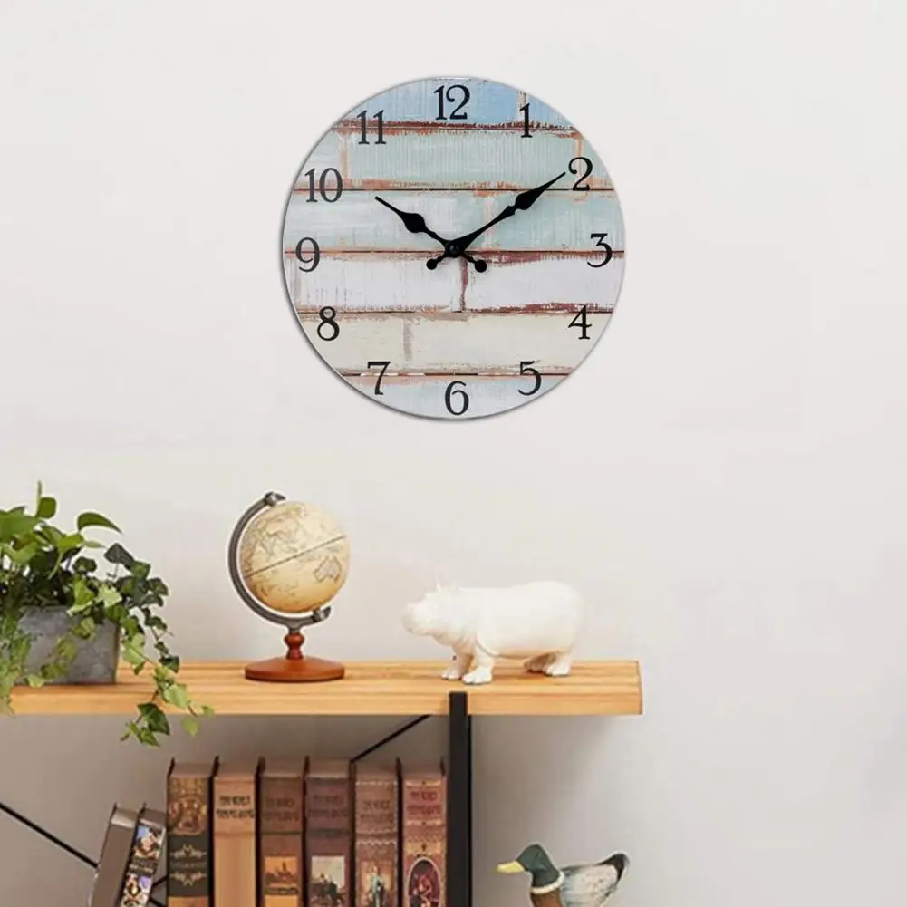 10 Inch Rustic Wooden Wall Clock Battery Operated Round No T