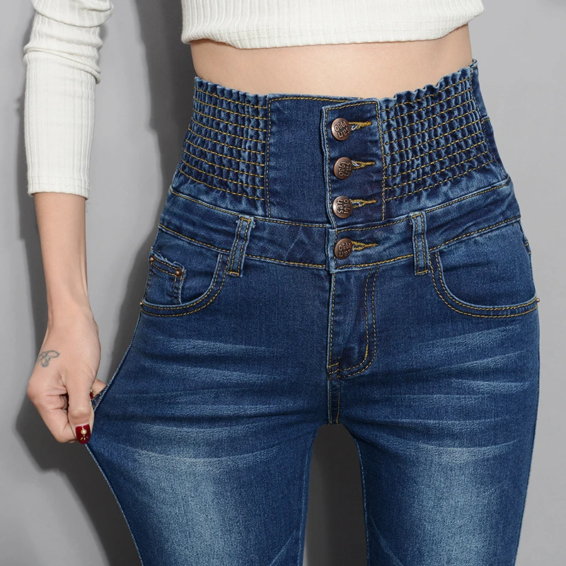 

Denim Pants Autumn Winter Jeans For Women High Waist Skinny Warm Thick Jeans Womens High Elastic Plus Size Stretch Jeans Velvet