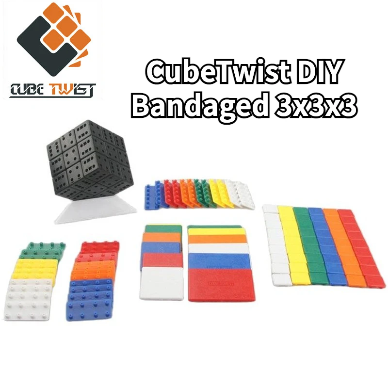

[Funcube] CubeTwist DIY Bandaged 3x3x3 Magic Cube Black Body with Plastic Kit Color 3x3 Professional Cubo Magico Puzzle Toys Kid