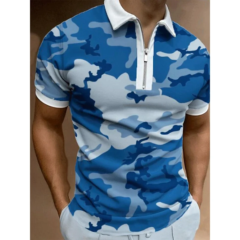 

Рубашка-поло мужская с принтом, люксовая Повседневная футболка с коротким рукавом, на молнии, с отложным воротником, уличная одежда