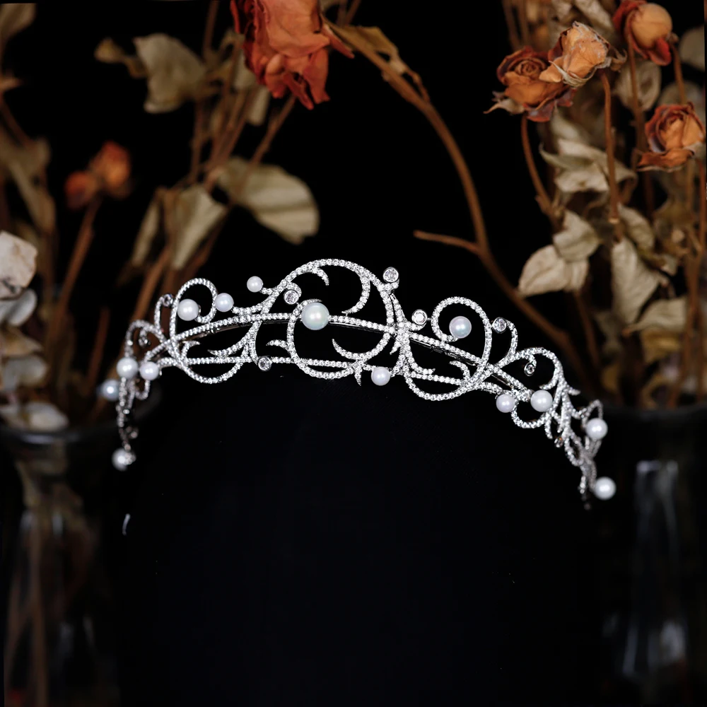 

Vintage Pearls Princess Zircon Brides Crowns Tiaras Headpieces Crystal Bridal Headbands Wedding Hair Accessories