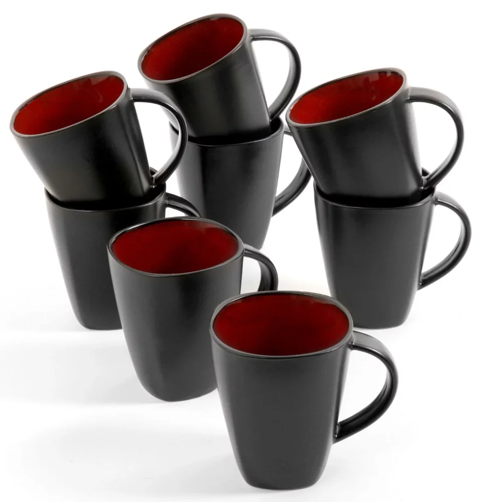 Gibson Home Soho Lounge 14 oz. Mug, Red Reactive Stoneware, 