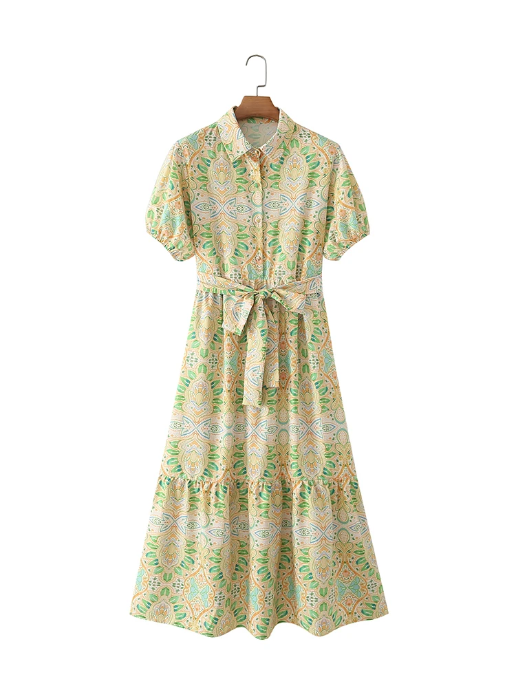

Women Short Sleeve Turn-down Collar Shirt Dress Summer Bohemian Floral Print Midi Dresses With Sahses 2022 boho vestidos