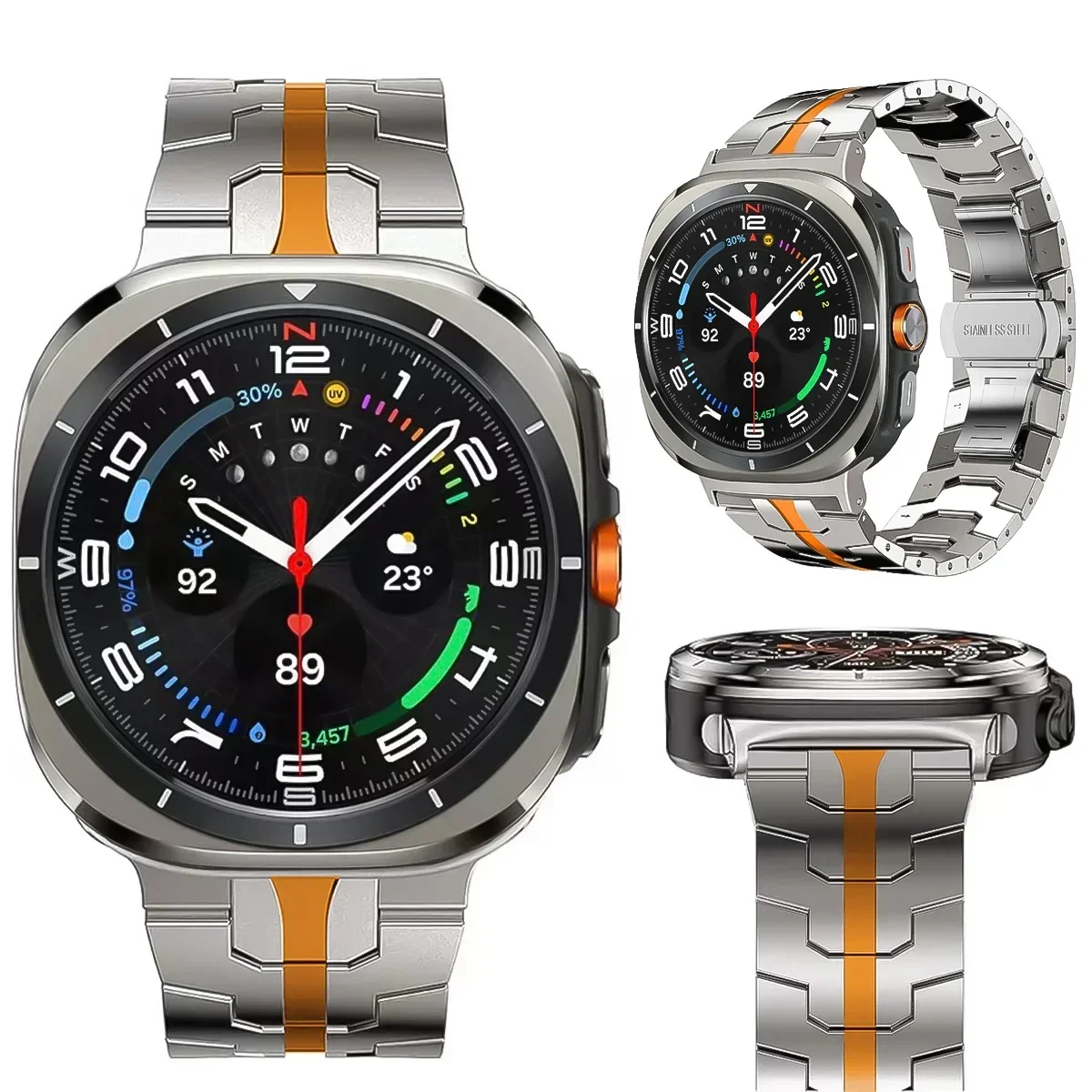 Фото Titanium Alloy Luxury Strap for Samsung Galaxy Watch Ultra 47mm No Gaps Curved End Metal Bracelet for GALAXY 7 WristStrap Correa №2