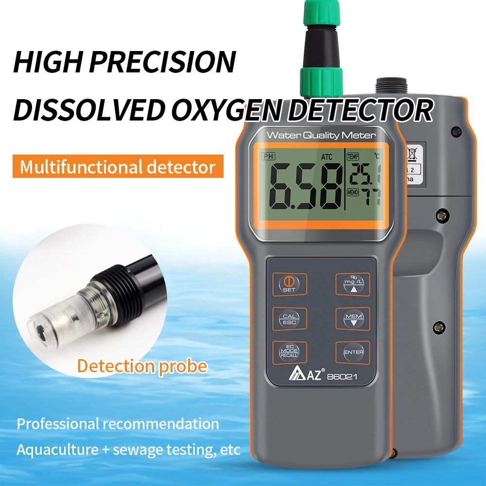 

AZ 86021 Dissolved Oxygen Detector PH/SALT/D.O./TEMP Multi Function Water Quality Tester Aquaculture Oxygen Content Tester