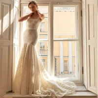 fashion square collar sequin wedding dresses ivory cap sleeve sleeveless mermaid bridal gowns 2022 new summer robe de mari%c3%a9e