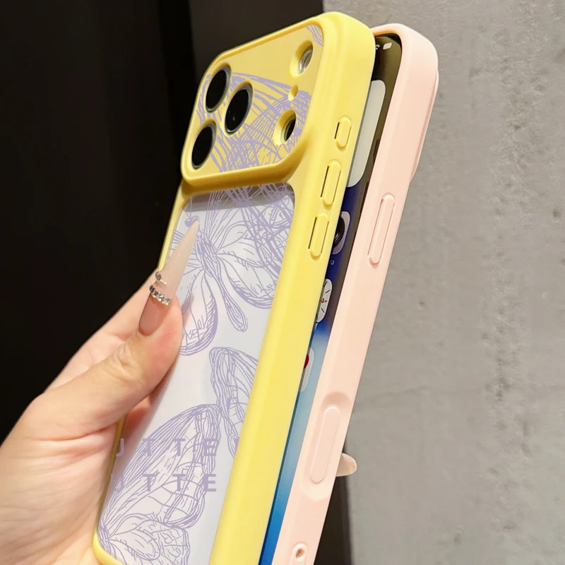 Фото Прозрачный защитный чехол для iPhone 17 ProMax 16 15 14 13 Pro Max с простым узором бабочки и цветной TPU-рамкой №4