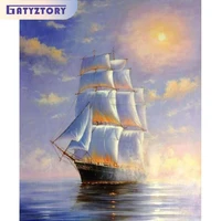 gatyztory oil painting by numbers paint kit picture paint sailboat seascape handmade on canvas gift for adult hand painting