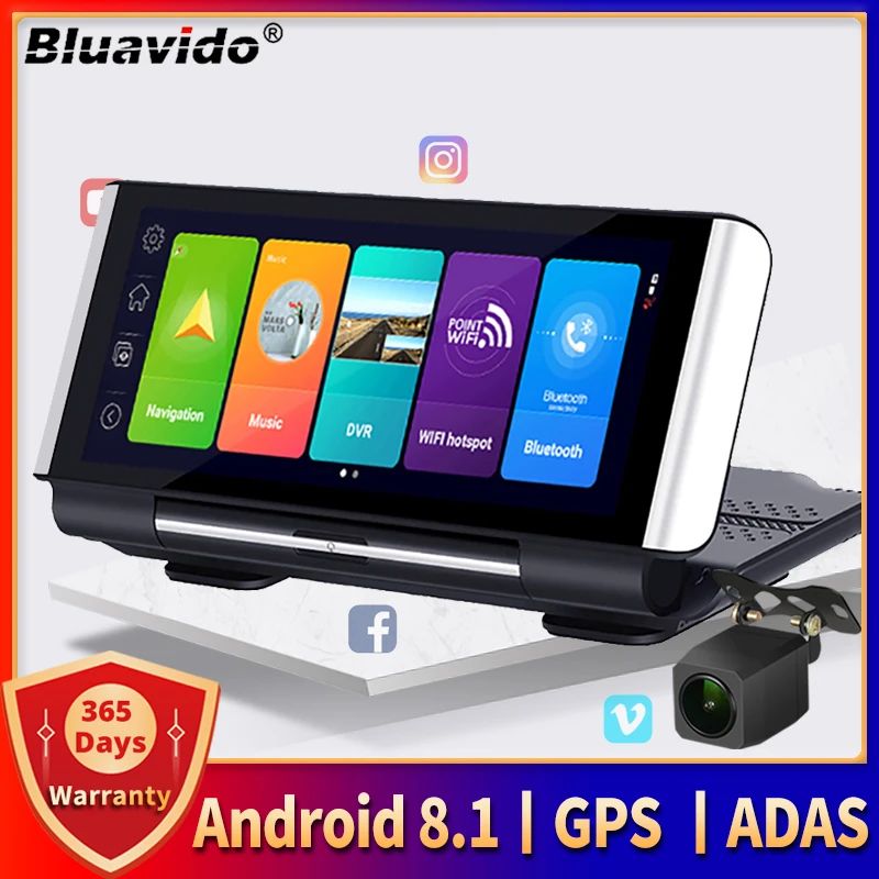 Автомобильный видеорегистратор Bluavido, 7 дюймов, 4G, ADAS, Android, GPS, HD 1080P, видеорегистратор, ночное видение, приложение для телефона, удаленный монитор
