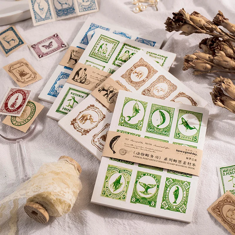 

30pcs/lot Memo Pads Material Paper Animal Post Junk Journal Scrapbooking Cards Retro Background Decoration Paper