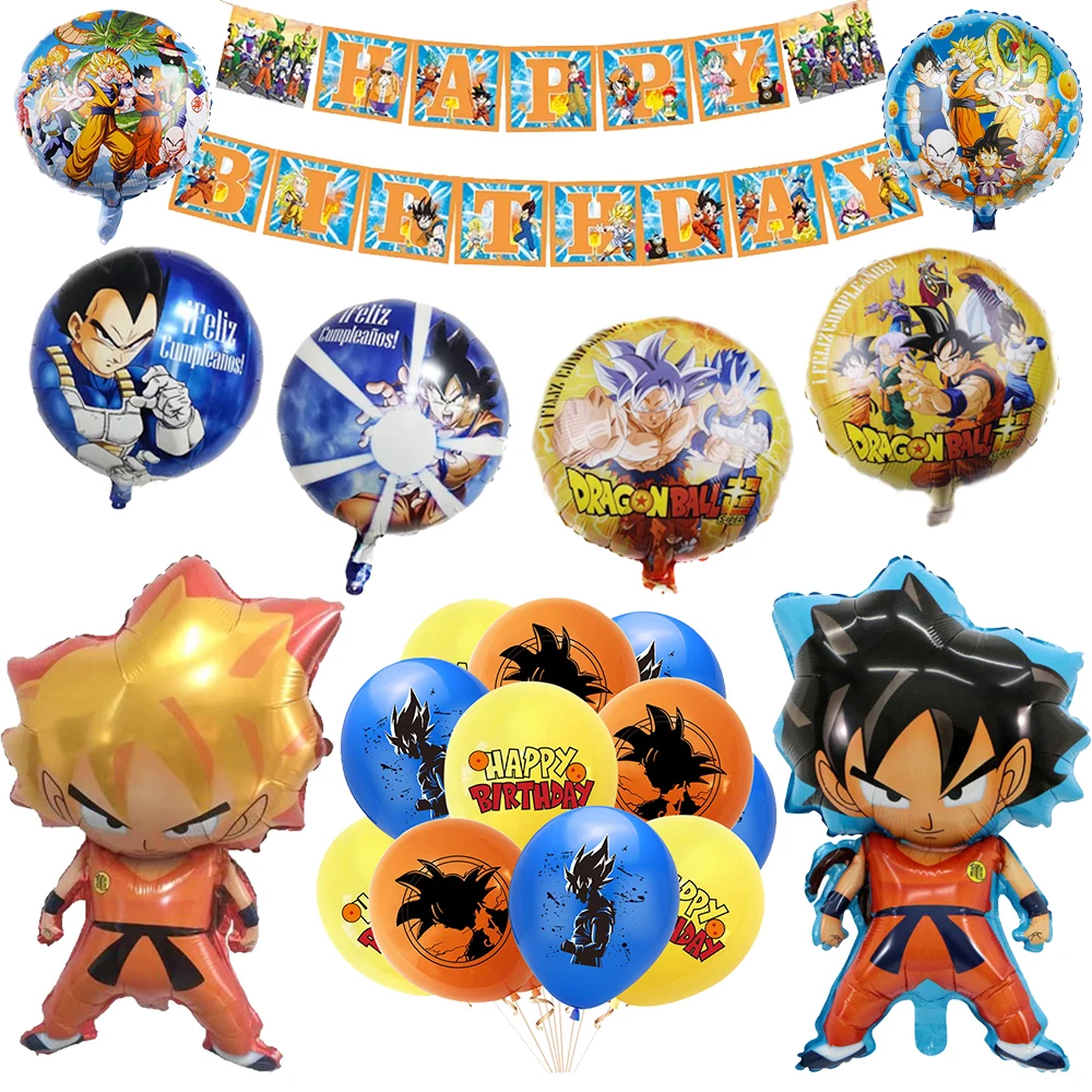 Party Decoration Son Goku Dragon Ball Z Balloon Inflatable Latex Globo Birthday Banner Cake Topper Tableware Gift Party Supplies