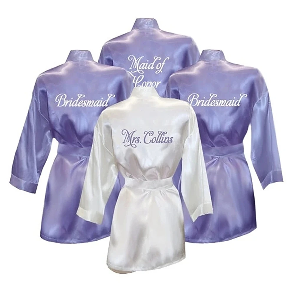 

Personalized Names Titles Bridesmaid Bride Printed Wedding Bachelorette Bridesmaid Satin Pajamas Robes Bridal Shower Gifts